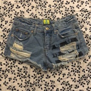 Distressed denim shorts
